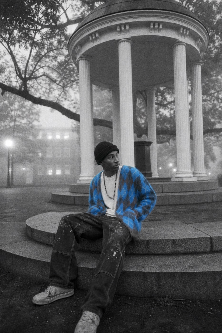 Argyle mohair cardigan at the Old Well