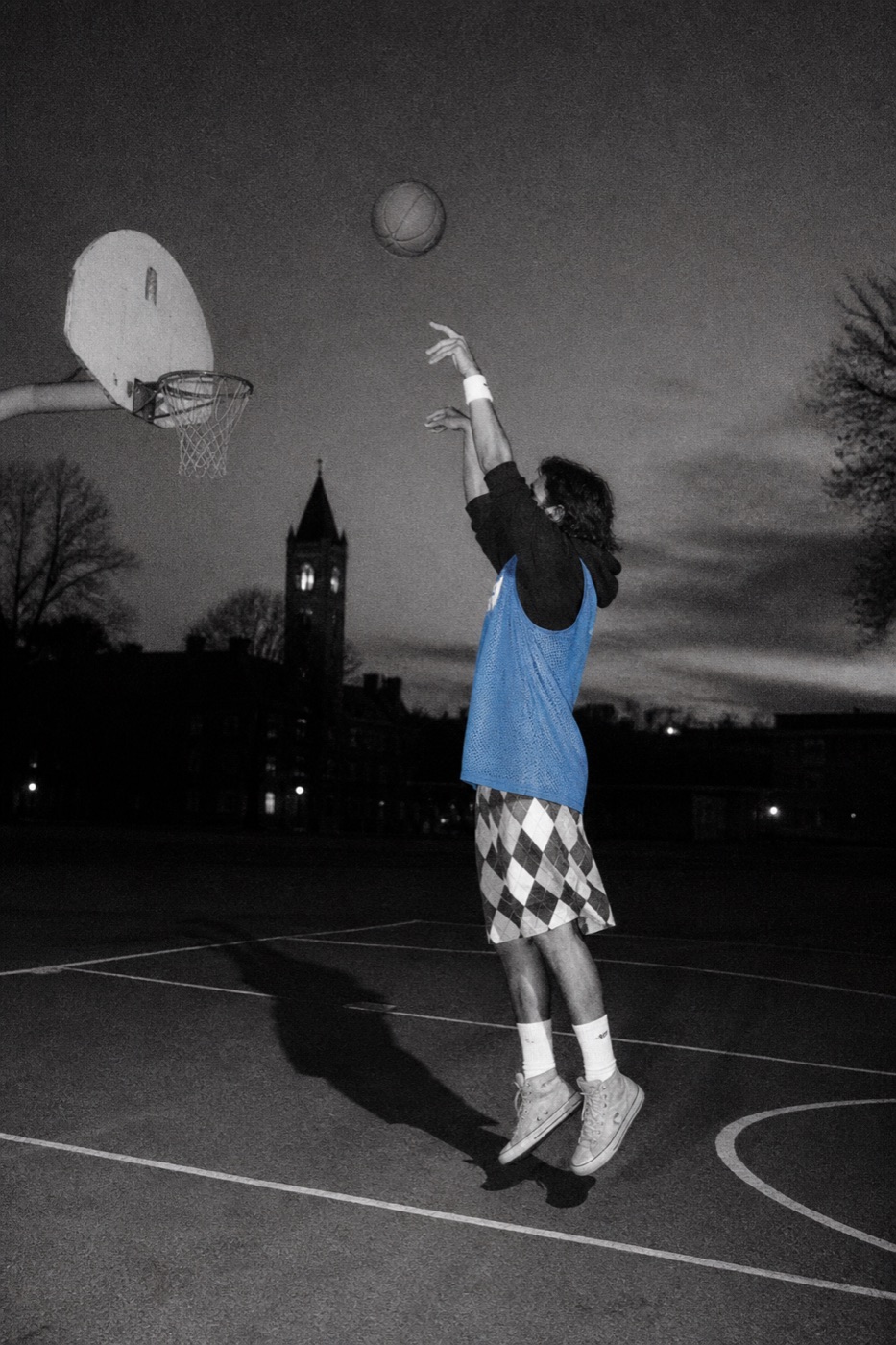 Mesh jersey jumpshot at dusk