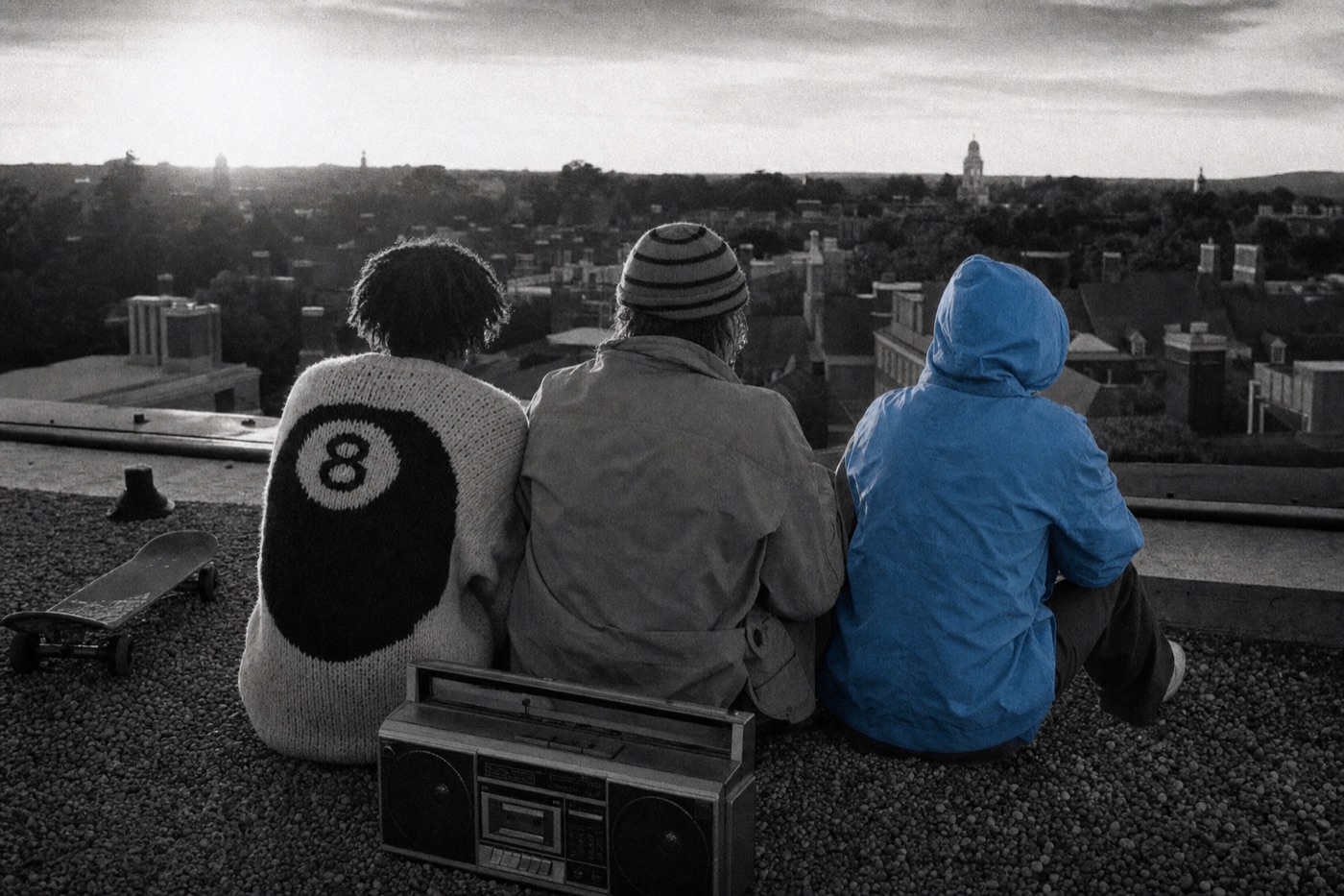 8-ball knit on the dorm roof