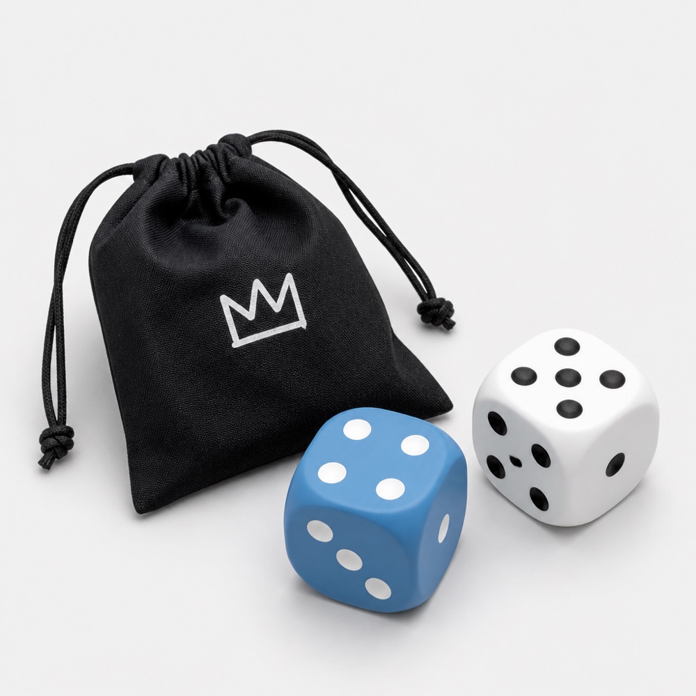 Chapter dice set, Carolina and white with pouch